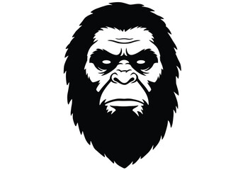 Bigfoot face silhouette. This image showcases a dark outline of Bigfoot's face, emphasizing the mystery and folklore surrounding this legendary cryptid. Vector clipart illustration design.