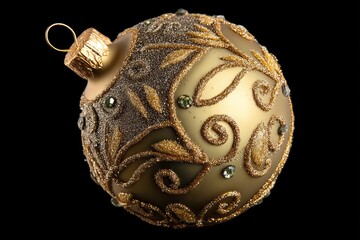 Fototapeta premium Ornate golden Christmas ornament with decorative embellishments.