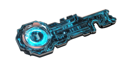 Futuristic Digital Key Design – Symbol of Cybersecurity, Access Control, and Technology Isolated on White Background