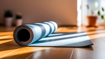Find Your Inner Peace Yoga Mat on Hardwood Floor in Sunlit Room