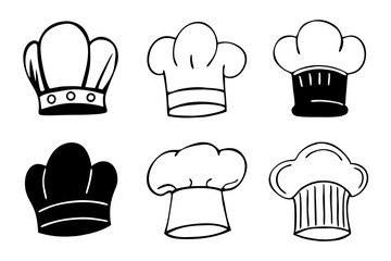 Icon set featuring chef hats in various styles for culinary design purposes 

