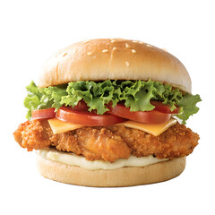 Crispy chicken burger  isolation on transparent background