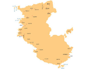 Obraz premium 和歌山県 地図 オレンジ 斑点 イラスト