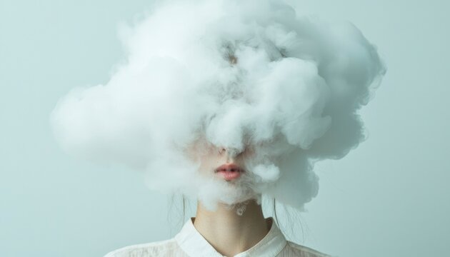 Woman obscured by a cloud
