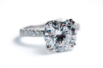 Close-up view of a dazzling diamond engagement ring.
