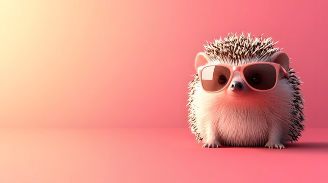 A playful tiny hedgehog with sunglasses isolated on solid color for fun animal graphics