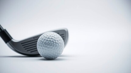 Golf Ball and Club Ready for Action on Clean White Background