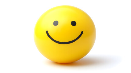Fototapeta premium Yellow smiley face ball with cheerful expression on white background