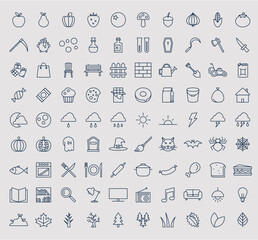 Minimal Line Icons Set – Food, Nature, Weather, Halloween, Tools, and Objects – Editable Vector Pack