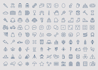 Minimal Line Icons Set – Food, Nature, Weather, Halloween, Tools, and Objects – Editable Vector Pack