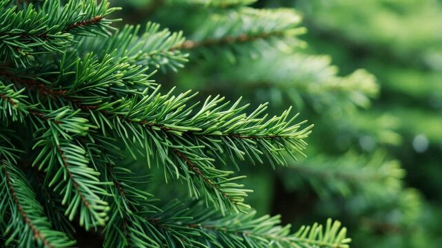 Texture of tree needles in close-up featuring green branches