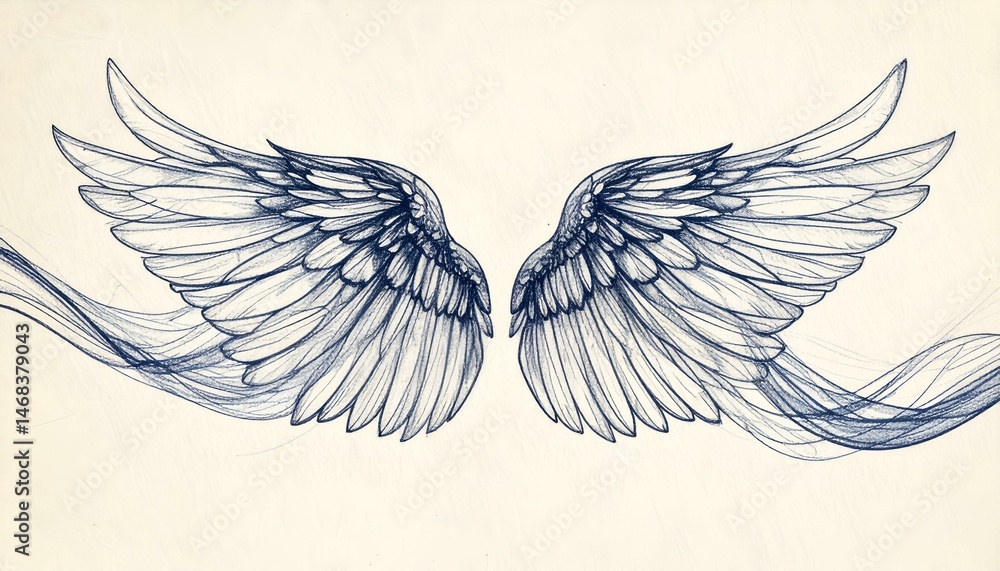 Aufkleber elegant sketched wings with flowing lines, perfect for design projects needing a touch of ethereal b