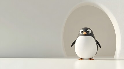 Obraz premium Playful Chubby 3D Cartoon Penguin Standing on White for Storybooks