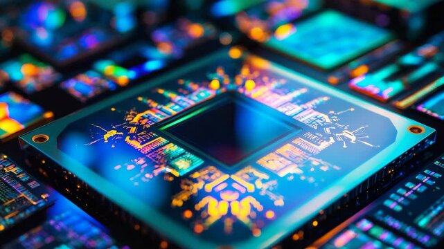 Microchip-Embedded Silicon Wafer Displaying Vibrant Colors