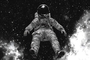 Artistic astronaut drawing cosmic high resolution picture