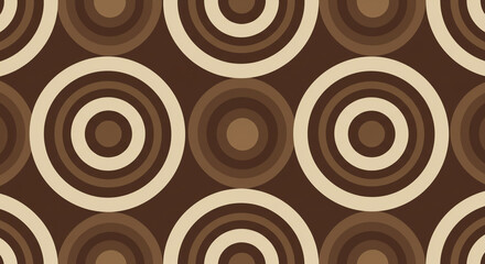 Symmetrical Beige Brown Concentric Circles Retro Vector Seamless Matte