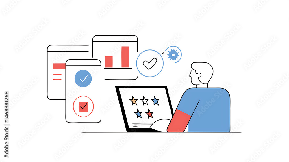 Poster iso standards quality control assurance and warranty business technology concept businessman using l