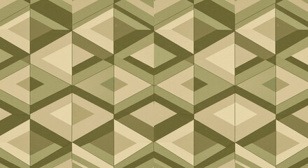 Symmetrical Beige Olive Interlocking Hexagons Retro Vector Seamless Matte