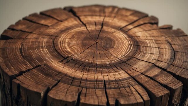 Cut Oak Tree Stump - Trunk Section Showing Rings