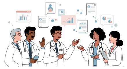 Diverse medical team sharing insights and collaborating on patient data analysis