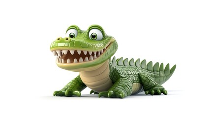 Fototapeta premium Joyful 3D Cartoon Alligator in Flat Colors Isolated on White for Children's Art