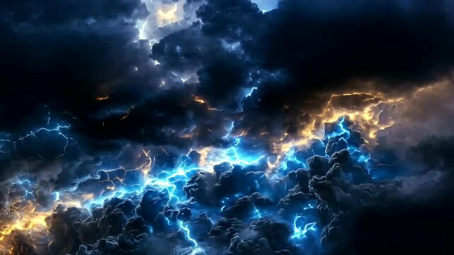 Dramatic storm clouds with vibrant lightning