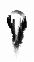 City Skyline Urban Silhouette Architecture Buildings Night Blackandwhite Illustration Modern Abstract Foggy Mysterious Light Shadow Reflections Design Travel Environment Futuristic Highrise 