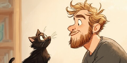 A heartwarming illustration of a cat and a person.