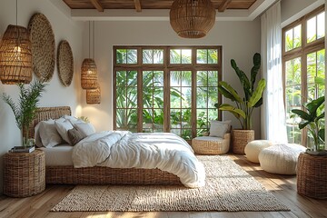 Bohemian style linen bedding high resolution picture