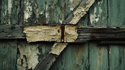 Weathered wooden door, peeling paint, rustic texture, vintage feel