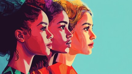 Powerful women in a vibrant artistic portrayal.