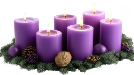 Festive Advent Wreath with Purple Candles and Christmas Decorations