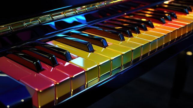 Vibrant piano keys radiate color, creating a musical spectacle