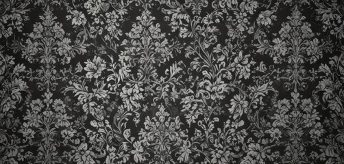 Classic gothic damask wallpaper; black and white intricate floral design , classic, intricate