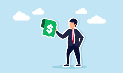 Businessman holding a dollar-marked paper illustration of taking profit and benefit