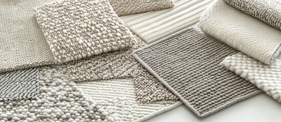 Assortment of Neutral Textured Rug Samples for Interior Design and Home Decor