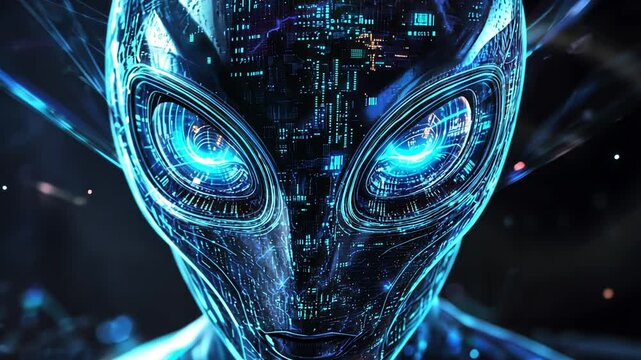 Futuristic Alien Face Close Up Displaying Technological Circuitry Aesthetic
