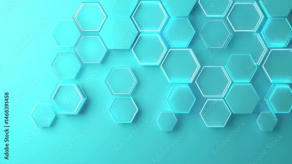 Poster abstract geometric hexagonal shapes in vibrant cyan color on smooth background for modern design and
