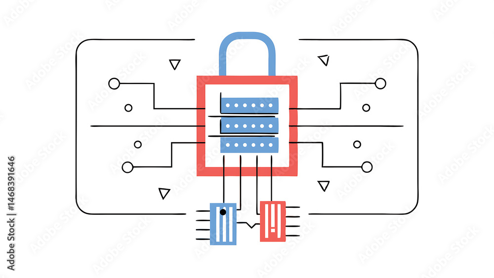 Poster code numbers on combination pad lock on computer circuit board with solder digital cyber safety or s