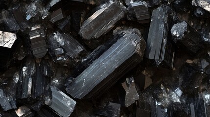 Dark, lustrous black tourmaline crystals.