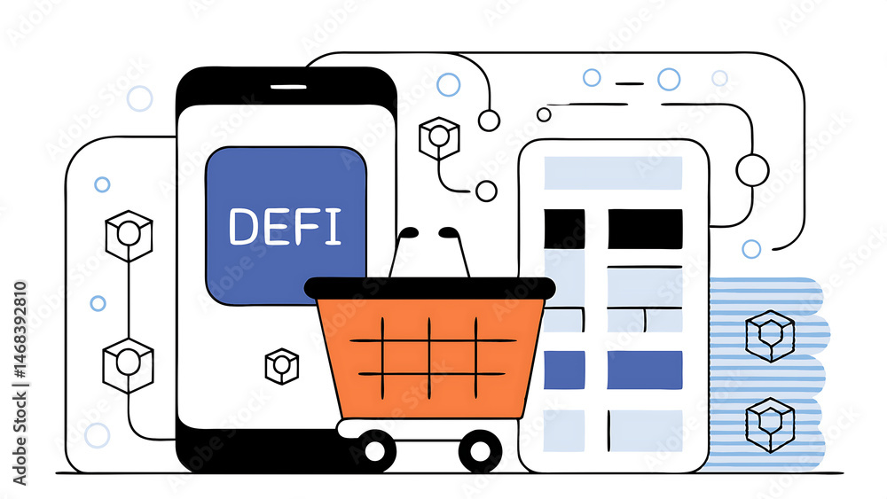 Poster decentralized finance new technology using blockchain for banking digital money or financial platfor