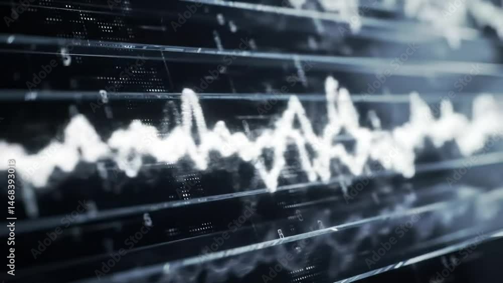 Poster Abstract Oscilloscope Display with Bright White Waveform on Dark Background