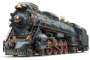 Obraz premium A majestic vintage steam locomotive with intricate details and golden accents ideal for transp