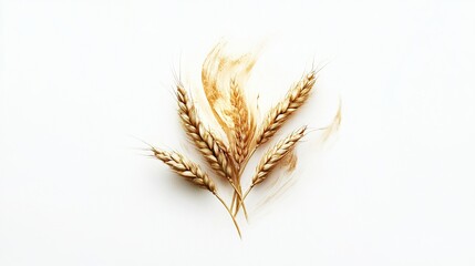 Golden wheat stalks arranged on a white background