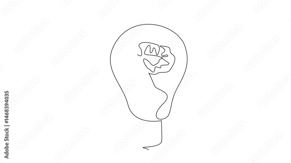 Poster animated self drawing of single continuous line drawing the brain is inside the bulb lamp. the poten