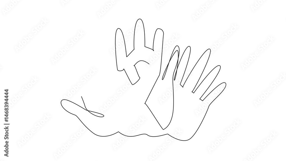 Poster animation of one line drawing continuous one line drawing three overlapping palms in campaign colors