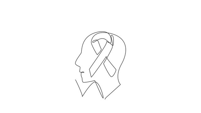 Self drawing animation of single line drawing three overlapping profiles, with a ribbon in the center. The shared empathy. Solidarity. Care. Awareness. Support. Rare Disease Day. Full length animated