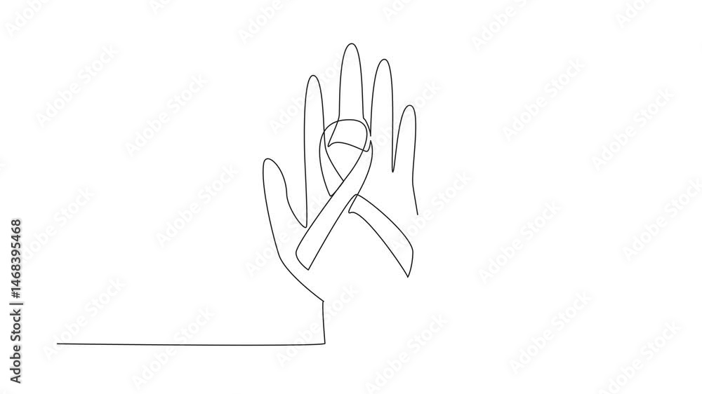 Poster animated self drawing of single continuous line drawing campaign ribbon on back of the hand on the a