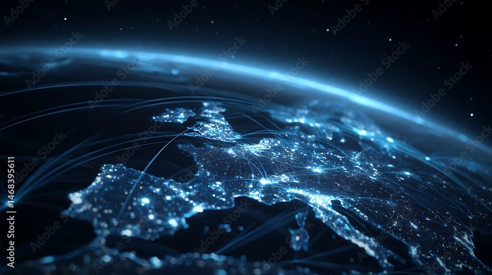 Leinwandbilder a sleek, futuristic 3d virtual globe with glowing points of light scattered across key global busine
