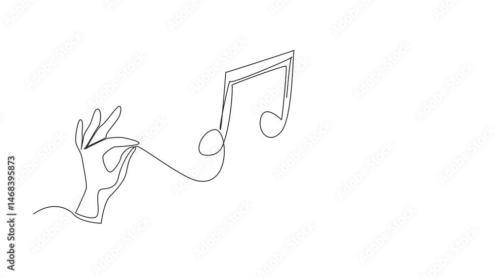 Poster animated self drawing of continuous line drawing two hands holding the string and the middle forming